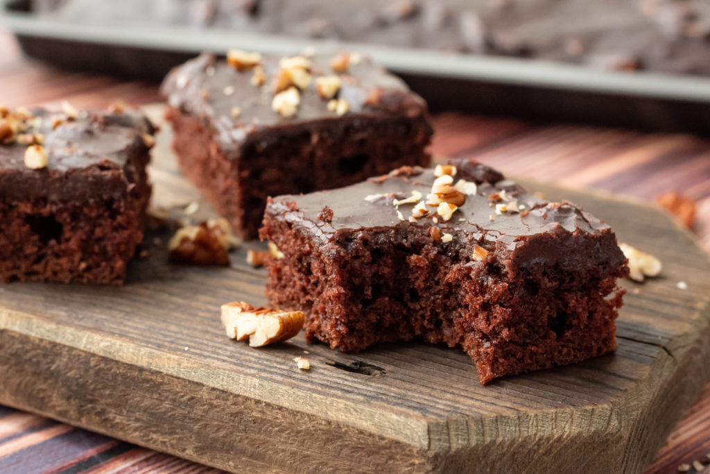 moist, flavorful chocolate cake with a fudge like frosting