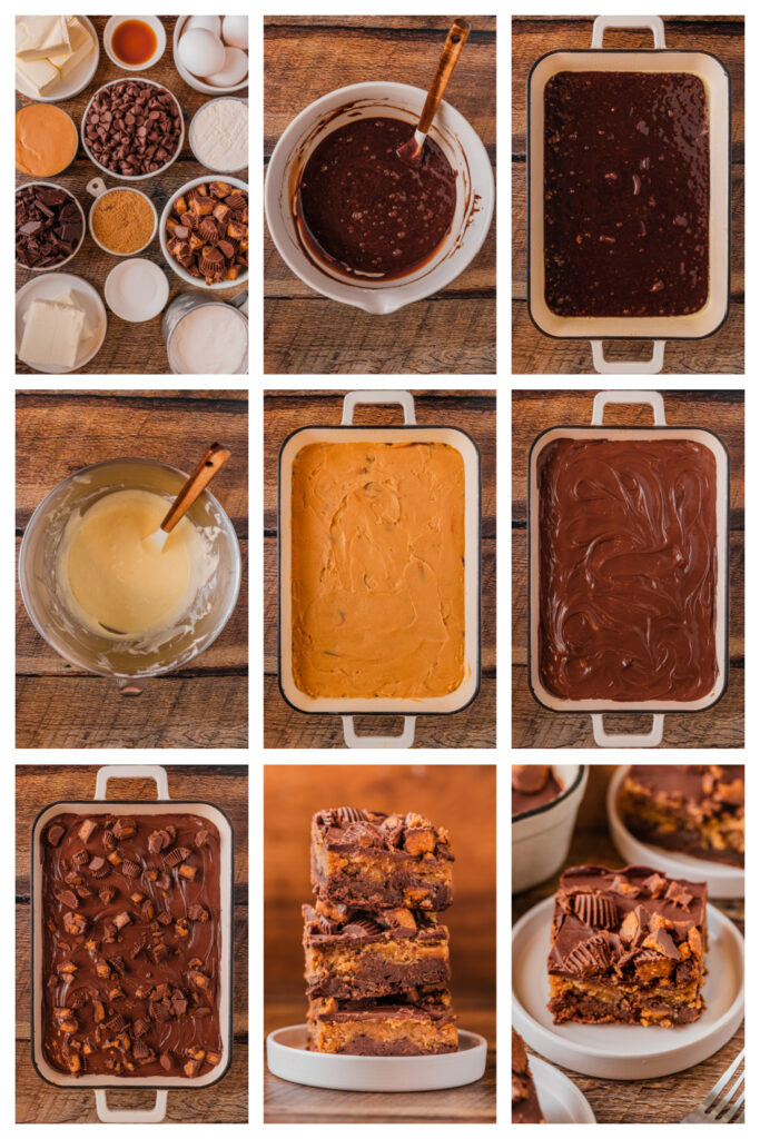 step by step on how to make cheesecake peanut butter brownies.