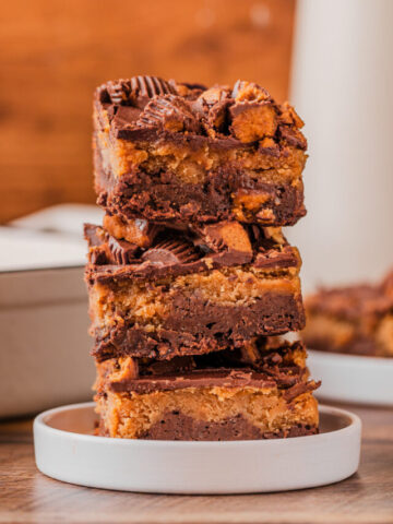 a sweet treat dessert cut and stacked on a plate.