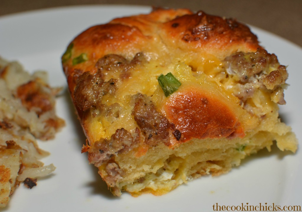 flavorful sausage, biscuits, and cheese combined into a tasty breakfast