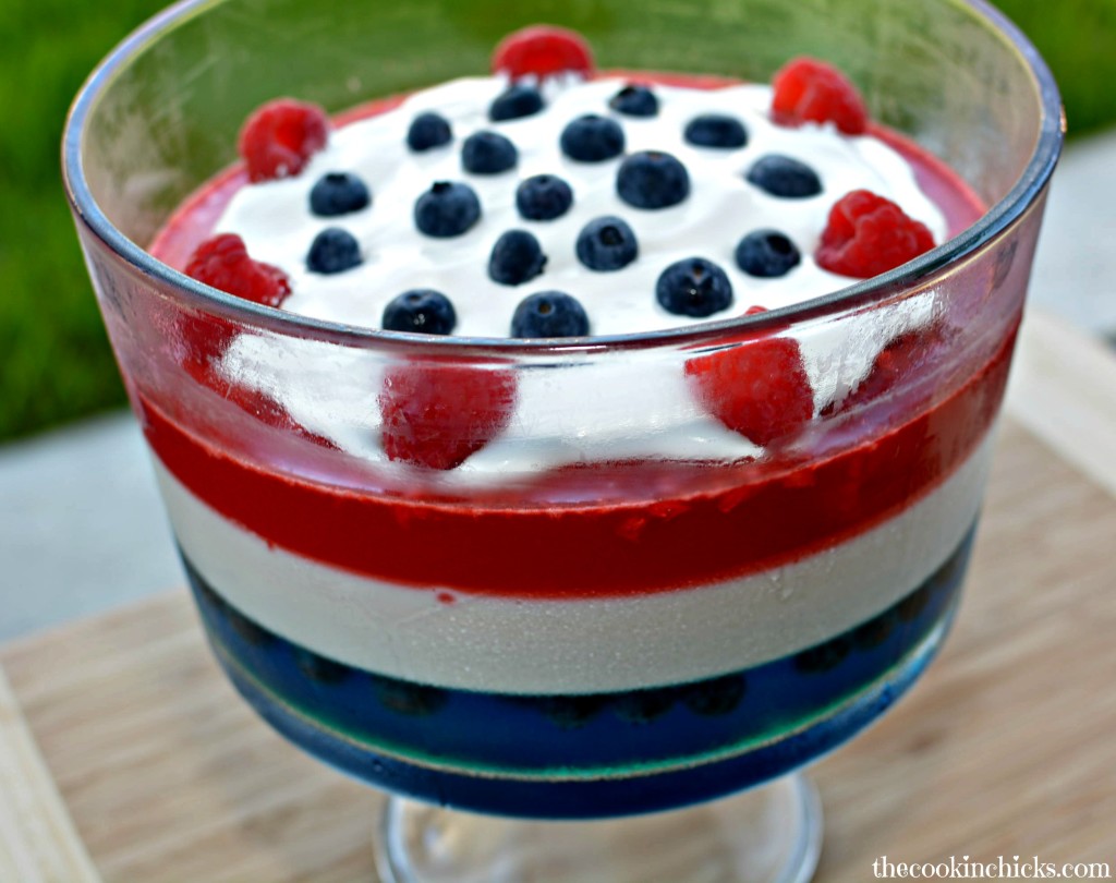 Red, White, and Blue layered Jell-O Trifle