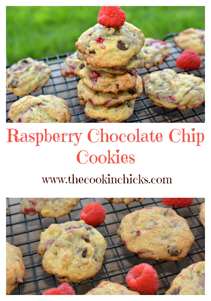delicious chocolate chip cookies with raspberry chunks throughout