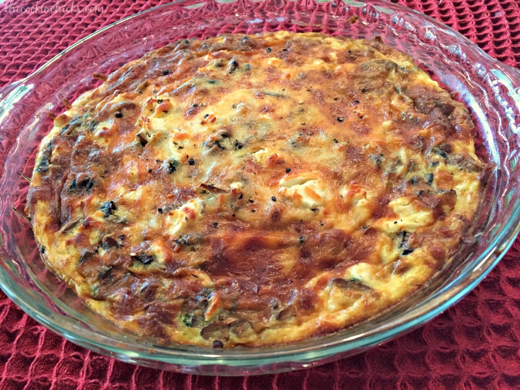 spinach, mushroom, feta, and eggs combined into a healthy, flavorful quiche