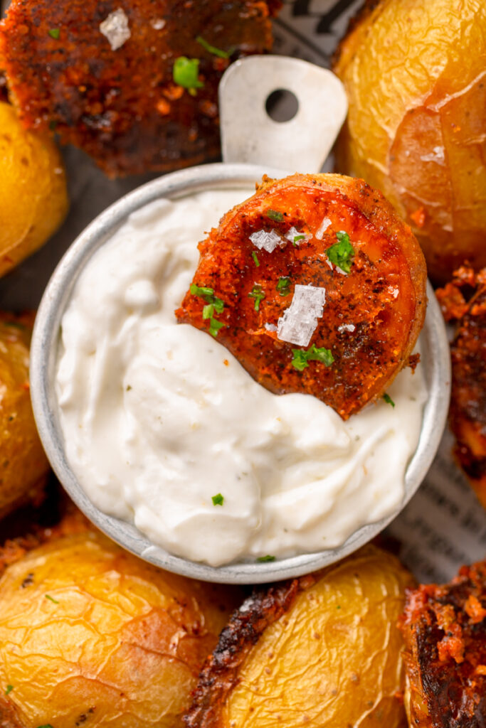 a roasted potato dipped into Ranch dressing.