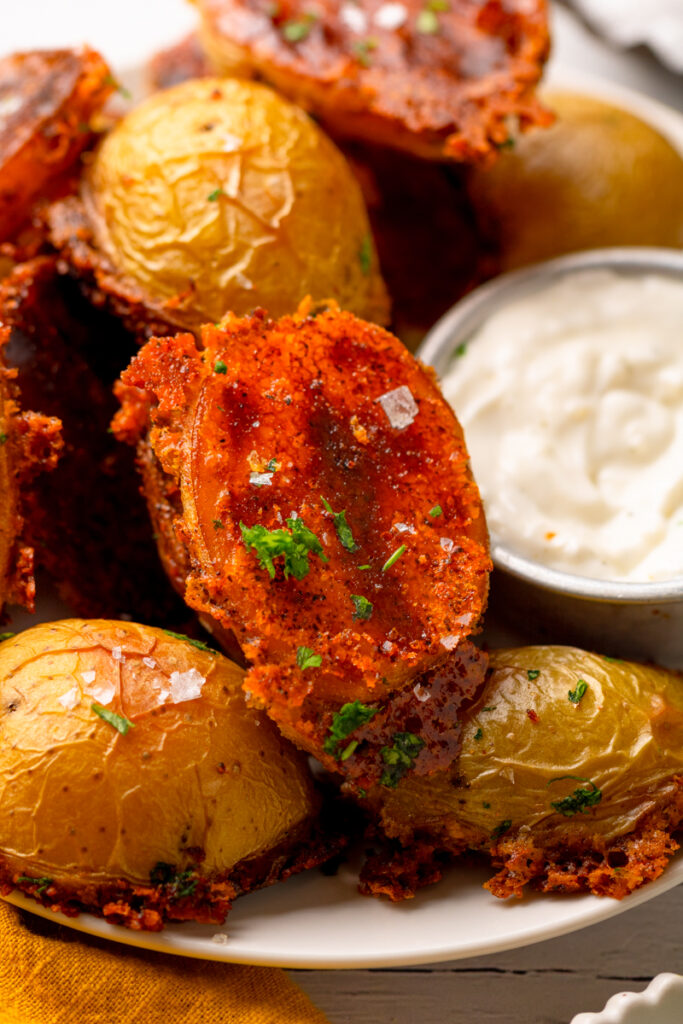 a crispy roasted Potato with butter Parmesan crust.