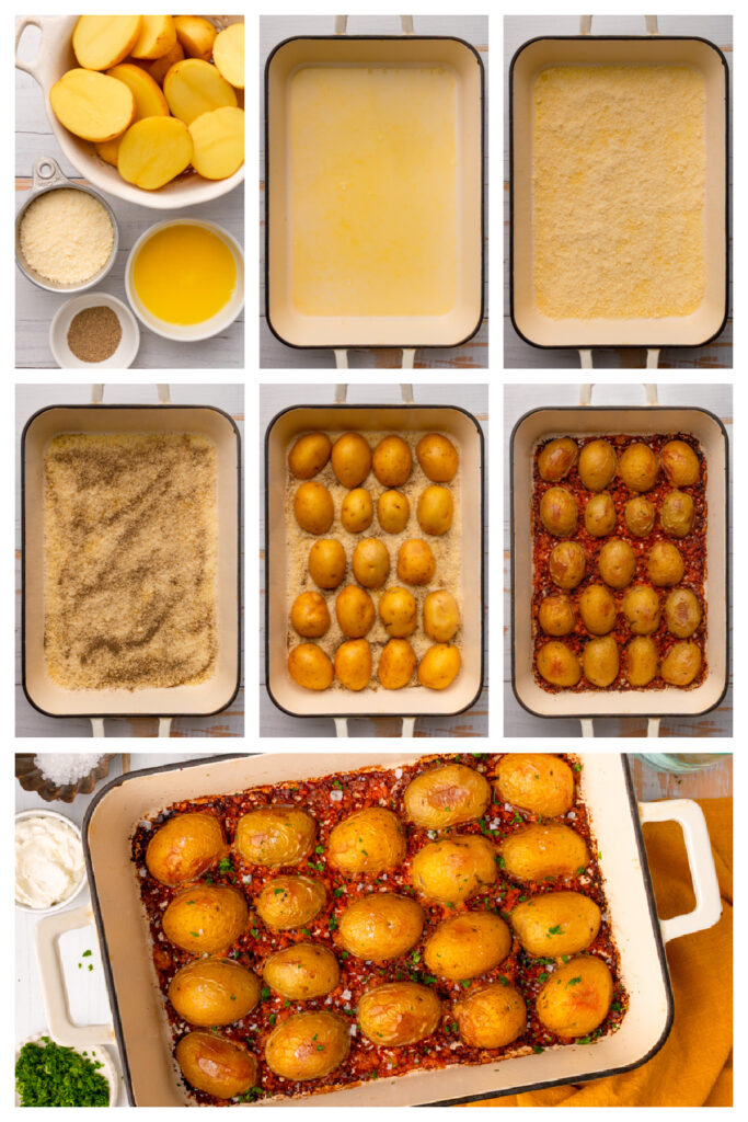 step by step on how to make Parmesan Crusted Potatoes.