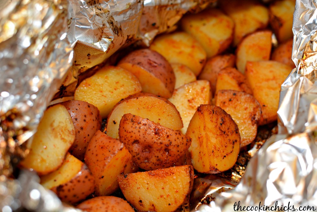 tender potatoes cooked in a aluminum foil packet on the grill