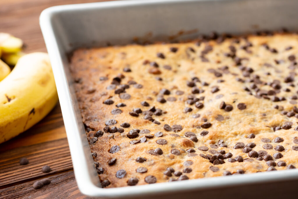 a pan of chunky monkey brownies