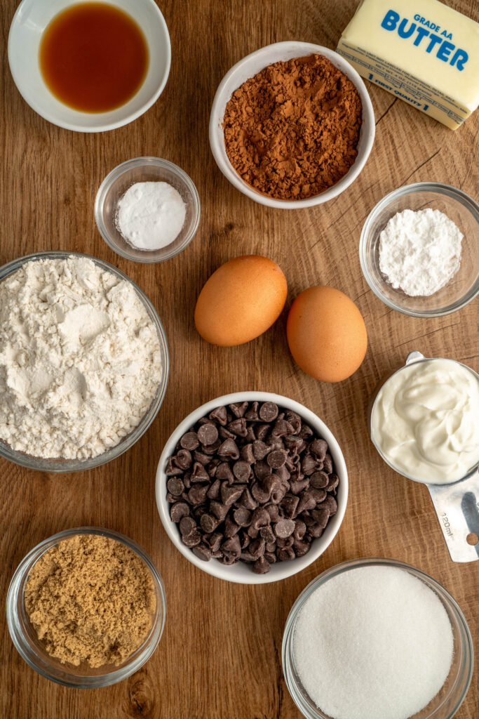 all the ingredients needed to make a chocolate pastry treat.
