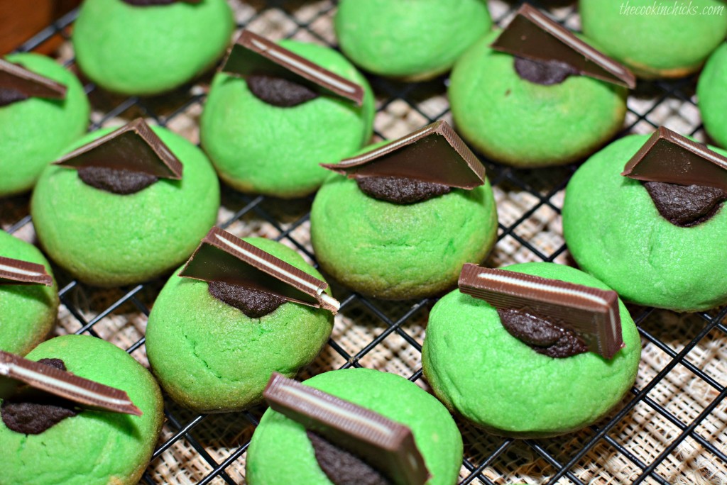 Chocolate Mint Thumbprint Cookies that are soft, flavorful, and green in color