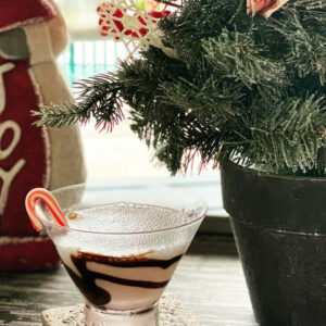 white chocolate liqueur, vcanilla vodka, and peppermint schnapps combined into a martini