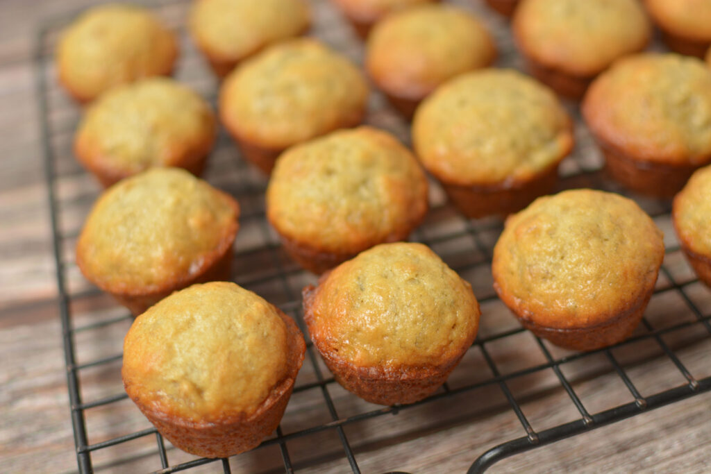 mini muffins made with banana on a cooling rack