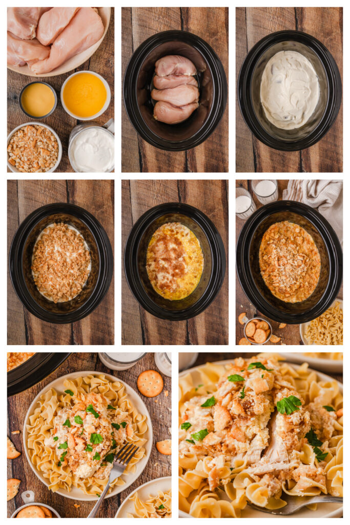 step by step on how to make slow cooker ritz chicken.