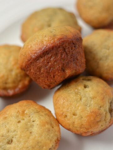a plate of mini banana muffins
