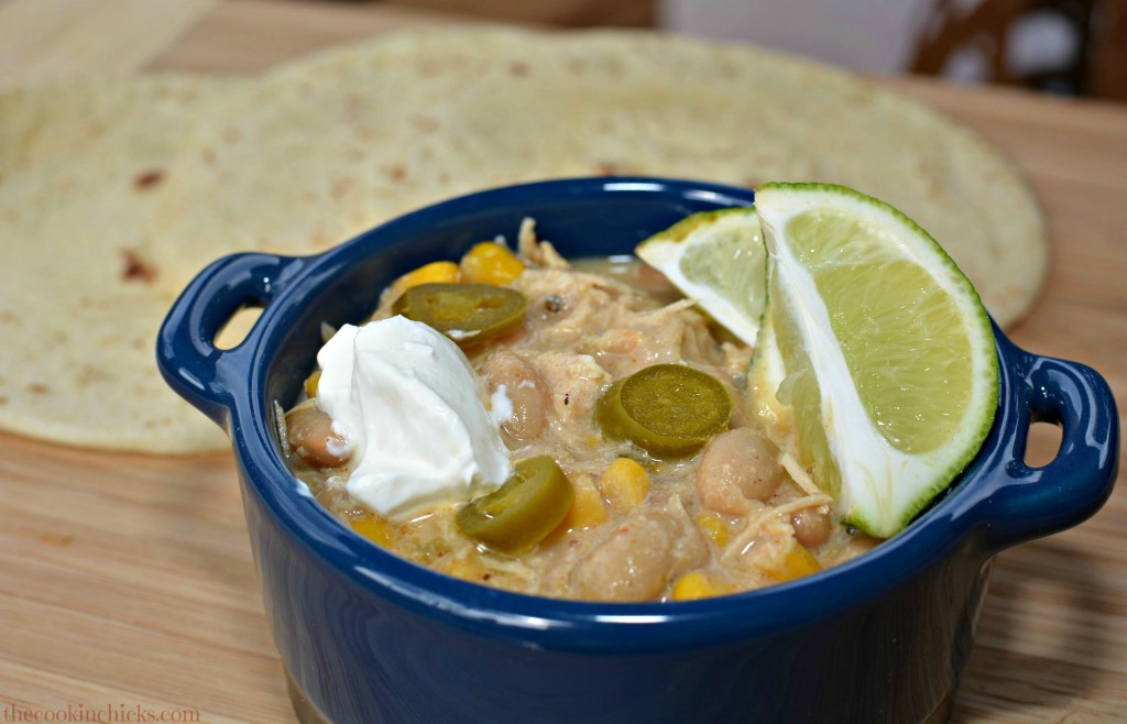 creamy chili made with white beans and tender, shredded chicken cooked in the crockpot