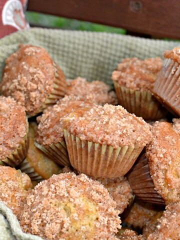 bite sized banana muffins with a cinnamon sugar streusel topping