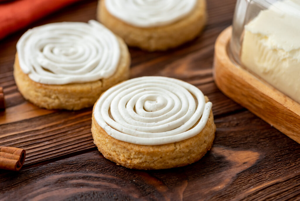 soft sugar cookies with a cinnamon type frosting on top