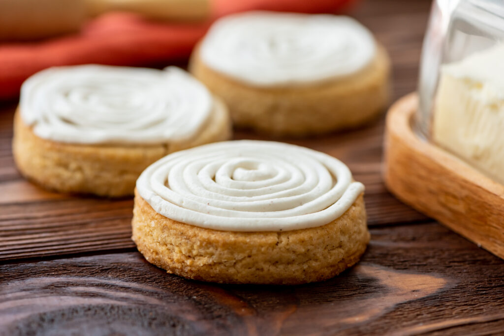 soft, flavorful sugar cookies with a cinnamon snickerdoodle type frosting on top