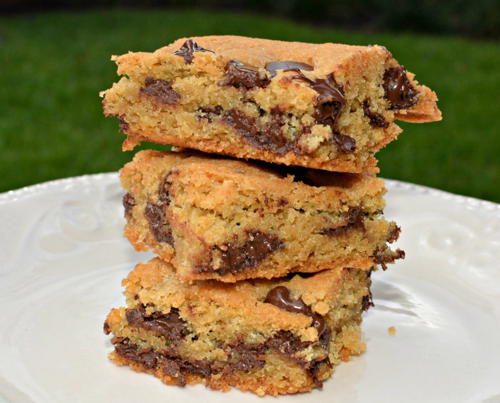 chocolate chip cookies baked into chewy bars loaded with chocolate chips 