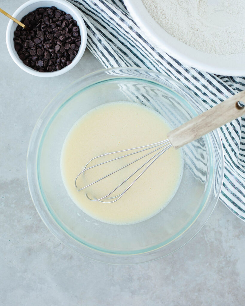 muffin batter ready for the chocolate chips.