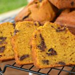 moist pumpkin bread with chocolate chips throughout