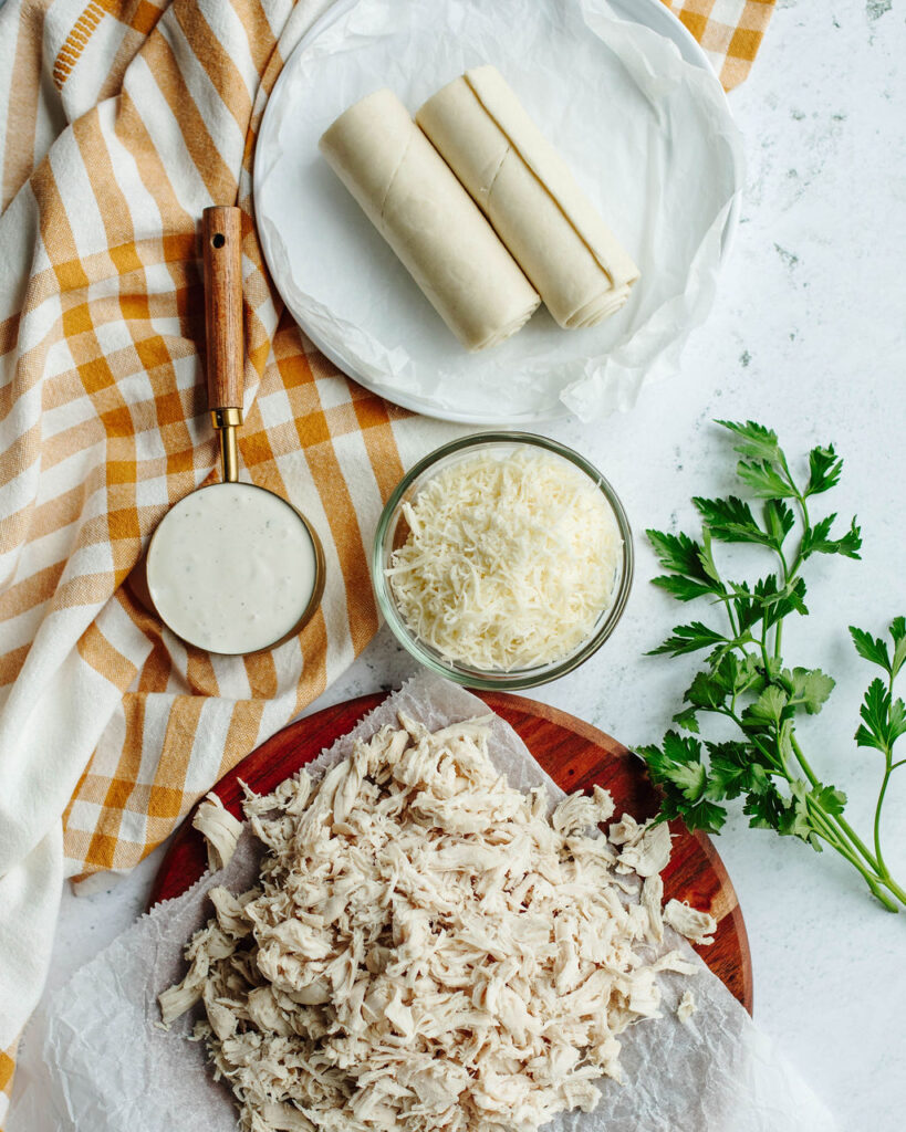 all the ingredients needed to make ranch chicken rollups.