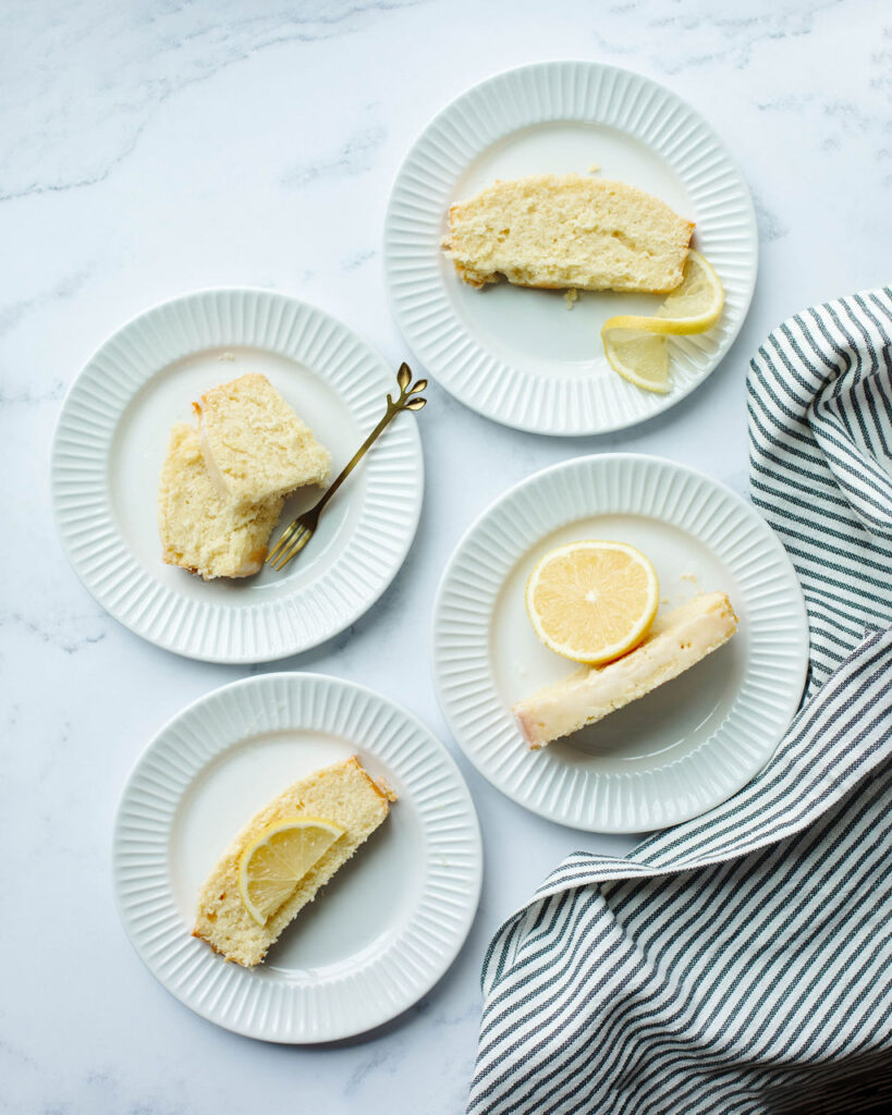 slices of lemon bread served on a white plate.