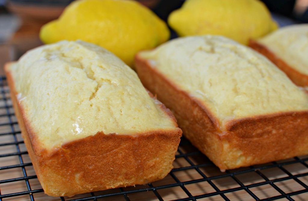 Warm and fresh lemon bread on the cooling rack.