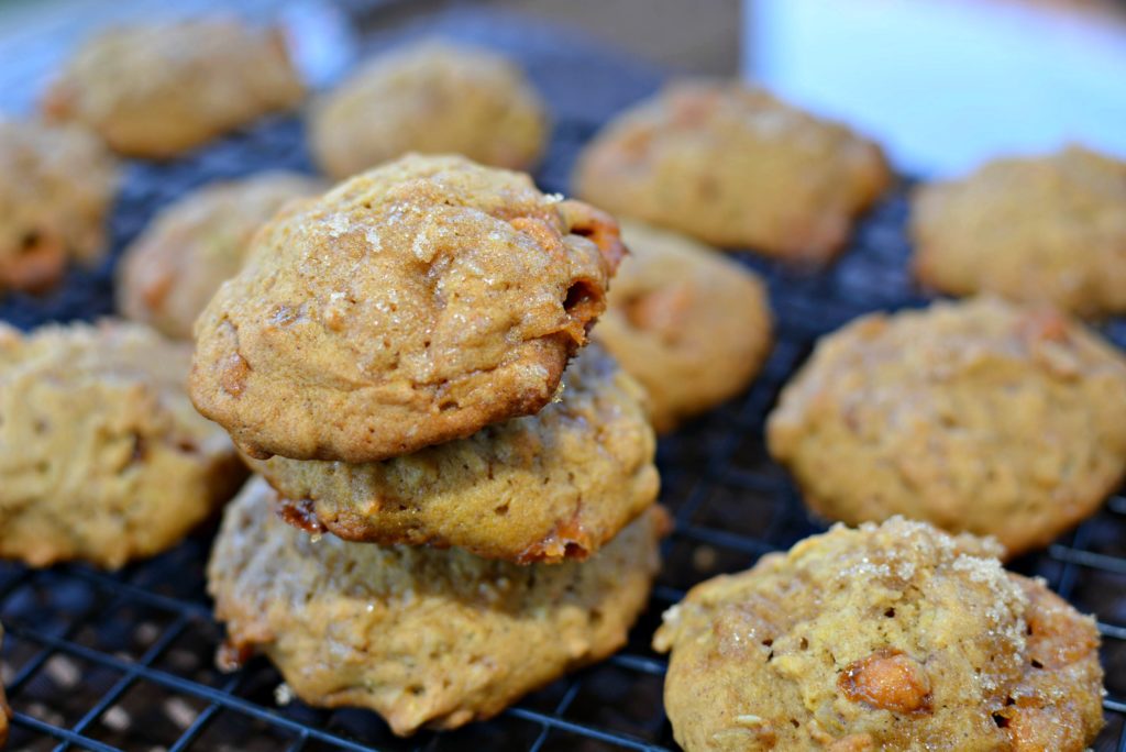 Flavorful pumpkin cookies with butterscotch chips throughout
