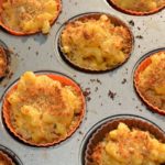 tender pasta with a coated cheese sauce, put into bite sized muffin cups