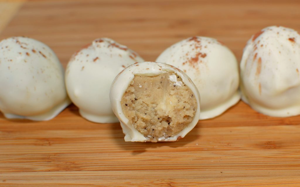 bite sized tiramisu truffles dipped in white chocolate