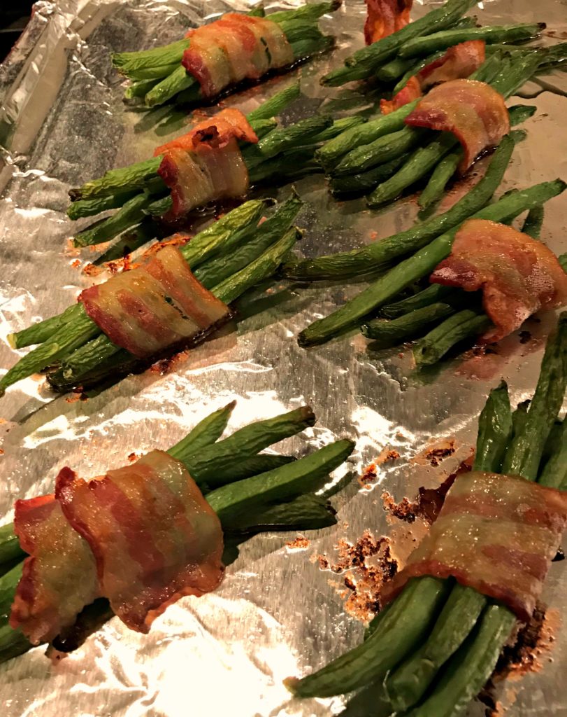 tender green beans wrapped in bacon