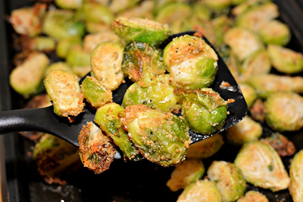 roasted Brussel sprouts seasoned with parmesan cheese