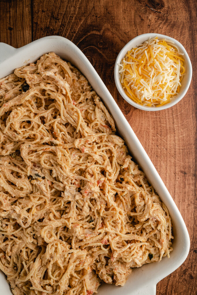 creamy spaghetti combined and place in a baking dish