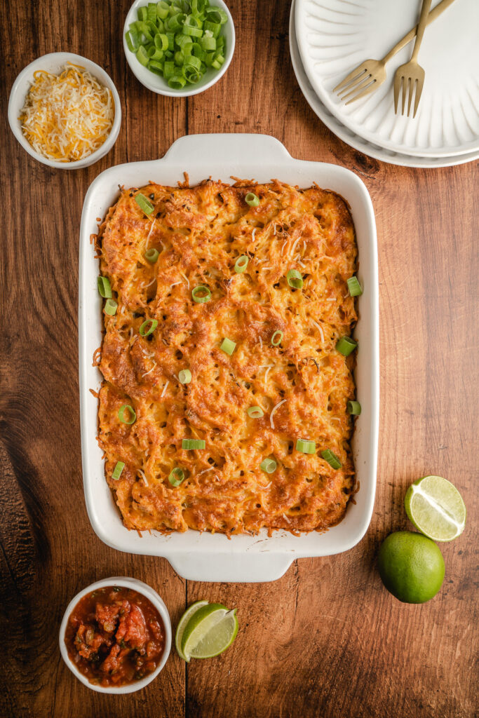 cheesy mexican spaghetti baked and ready to eat