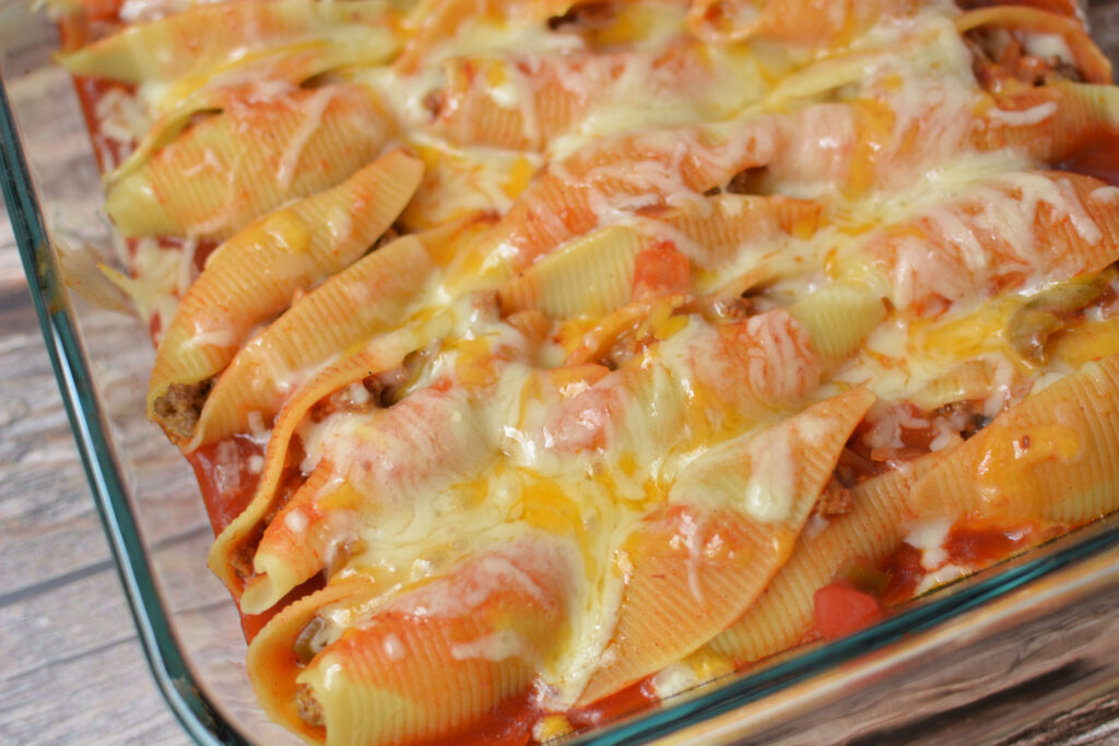 cheese melted over stuffed pasta shells