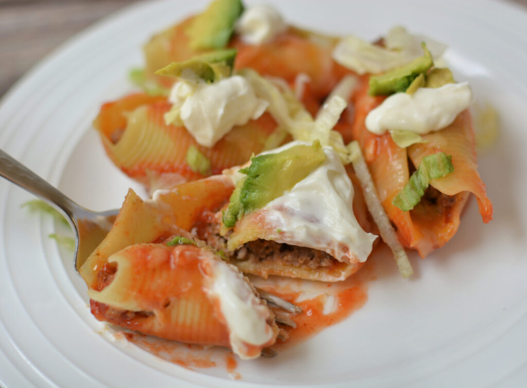 loaded pasta shells with taco inspired tastes