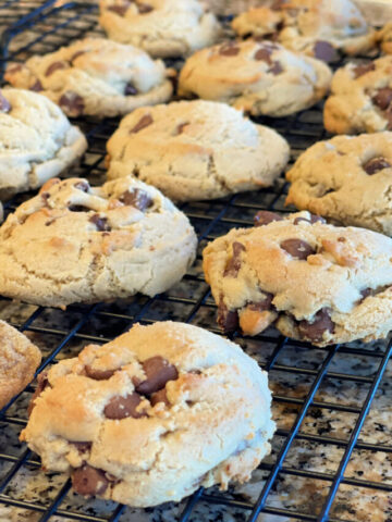 soft and chewy cookies cooling on a rack