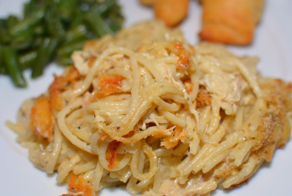 tender pasta with shredded chicken and a crumb topping that is flavor packed