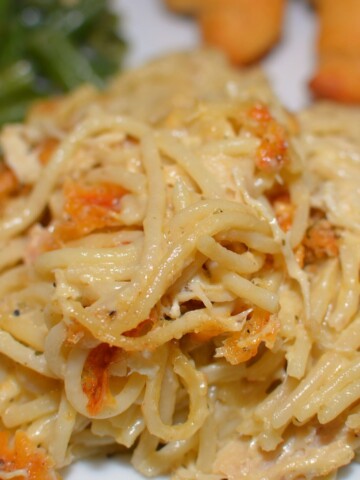 chicken spaghetti that is simple to make and loaded with cheesy flavor throughout