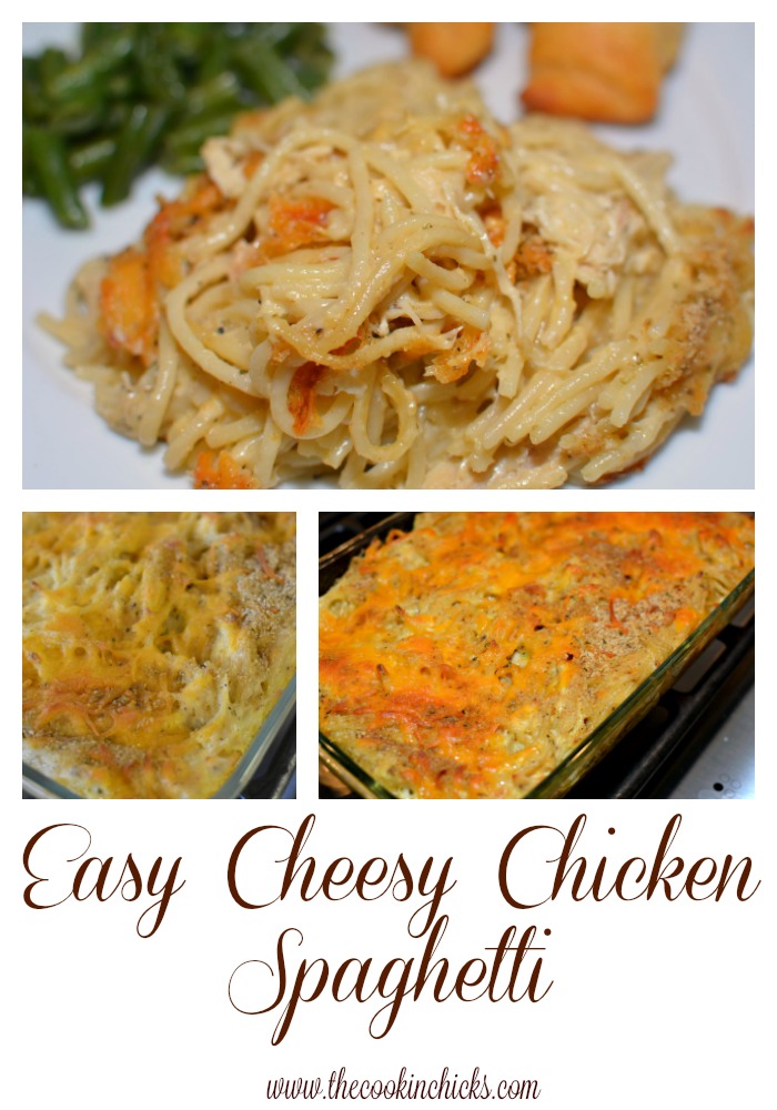 Easy Cheesy Chicken Spaghetti Casserole - The Cookin Chicks