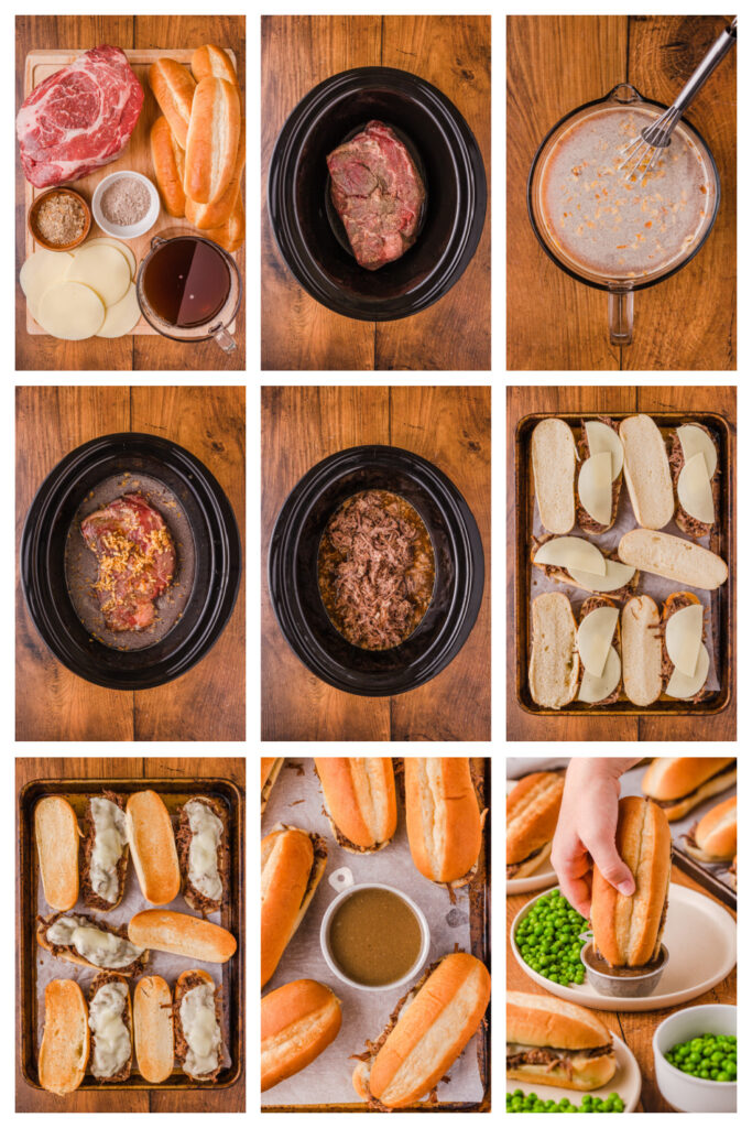 step by step on how to make a french dip sandwich