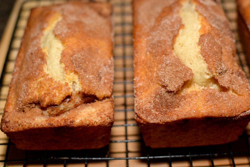 cinnamon sugar quick bread made using simple ingredients