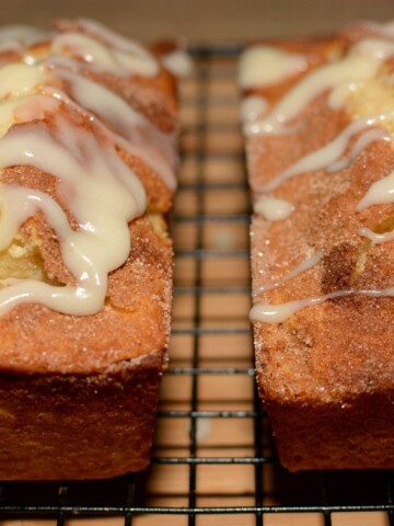 cinnamon sugar throughout a moist, fluffy bread with a tasty glaze on top