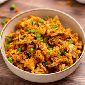fluffy, tender rice cooked with sesame oil and veggies