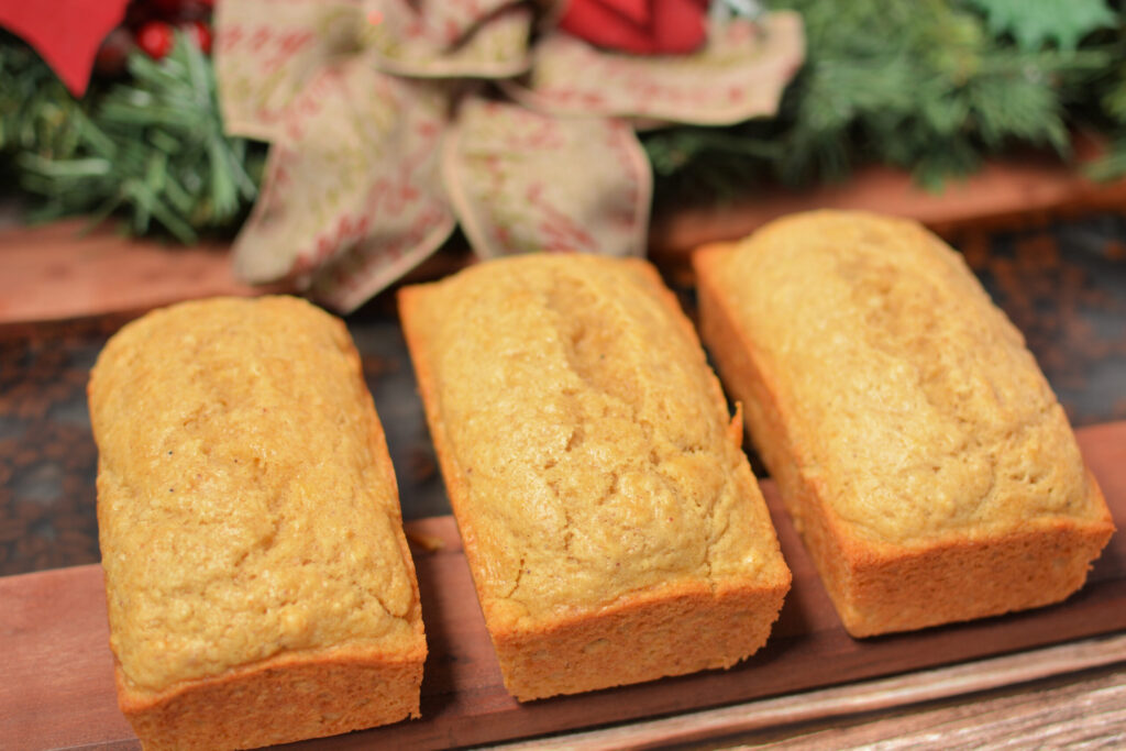 a warmly spiced quick bread that includes eggnog flavor throughout.