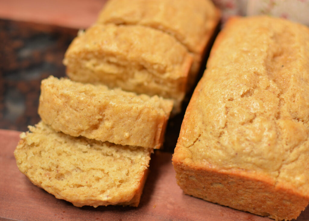 a seasonal quick bread made with eggnog and warm spices.