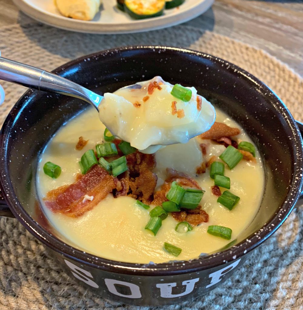loaded potato soup made entirely in the instant pot