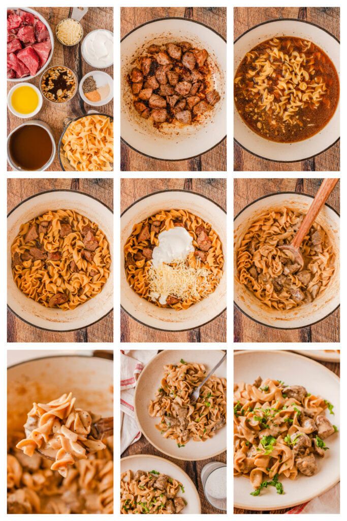 step by step on how to make french onion beef and noodles.