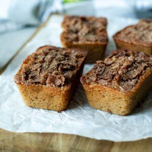 loaves of apple bread with cinnamon sugar topping.